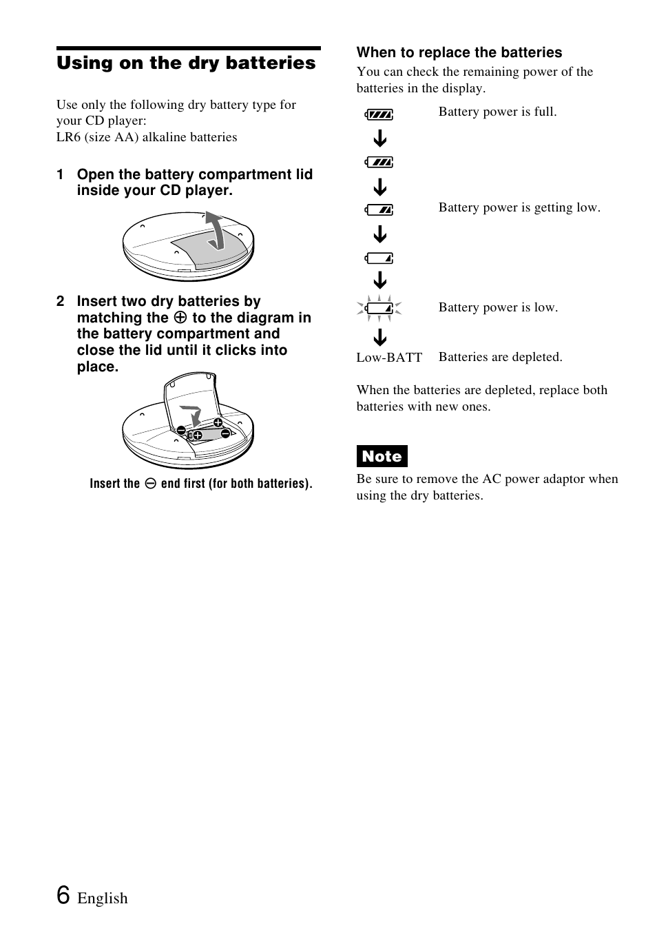 Using on the dry batteries | Sony XP-ZV77D User Manual | Page 6 / 28