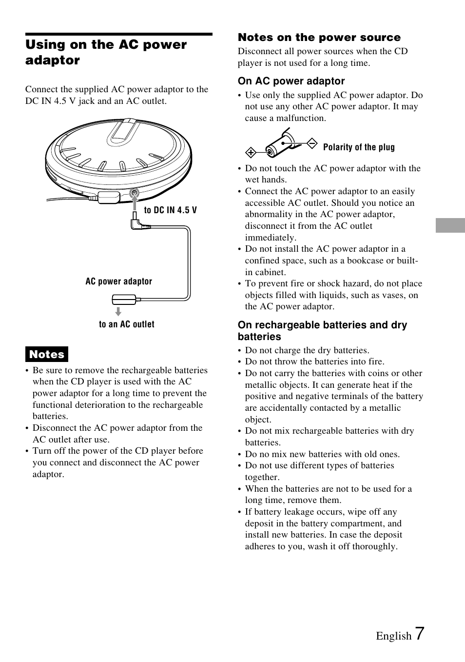 Using on the ac power adaptor | Sony XP-ZV77D User Manual | Page 7 / 28