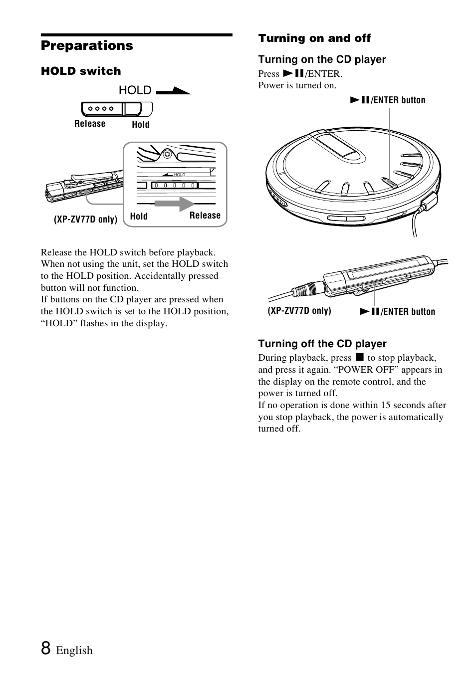 Preparations | Sony XP-ZV77D User Manual | Page 8 / 28