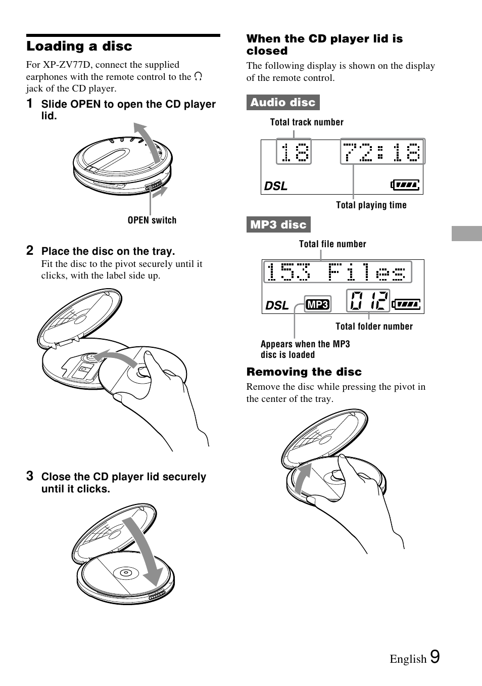 Loading a disc | Sony XP-ZV77D User Manual | Page 9 / 28