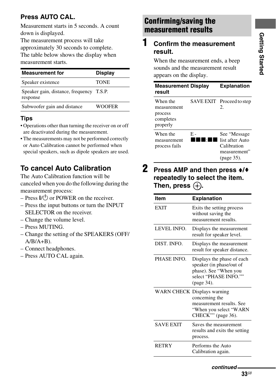 E 33), Confirming/saving the measurement results | Sony 3-289-450-44(1) User Manual | Page 33 / 100