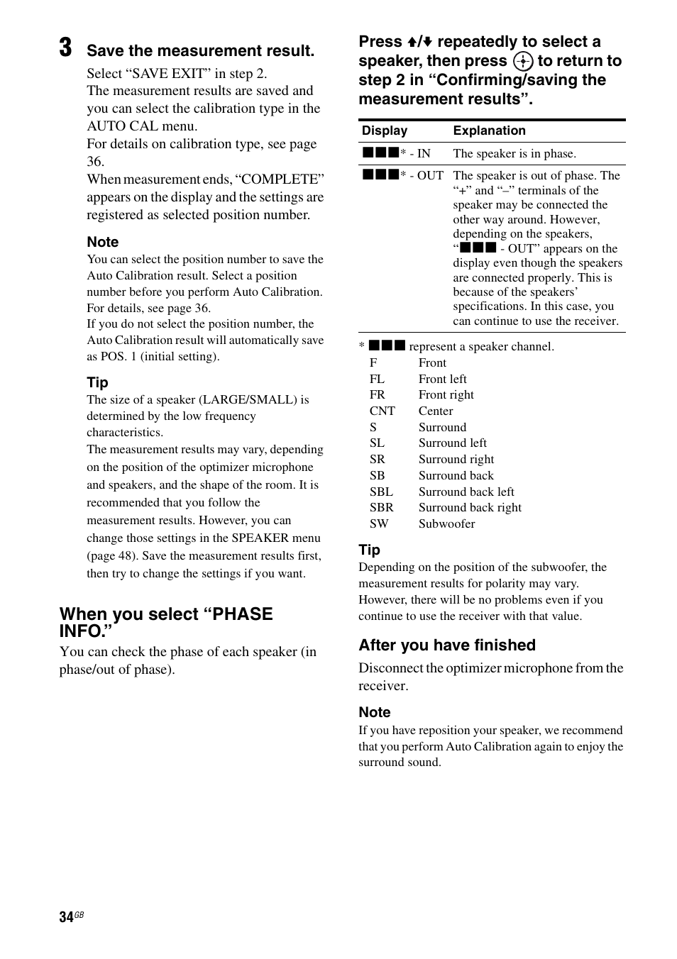 When you select “phase info, Save the measurement result, After you have finished | Sony 3-289-450-44(1) User Manual | Page 34 / 100