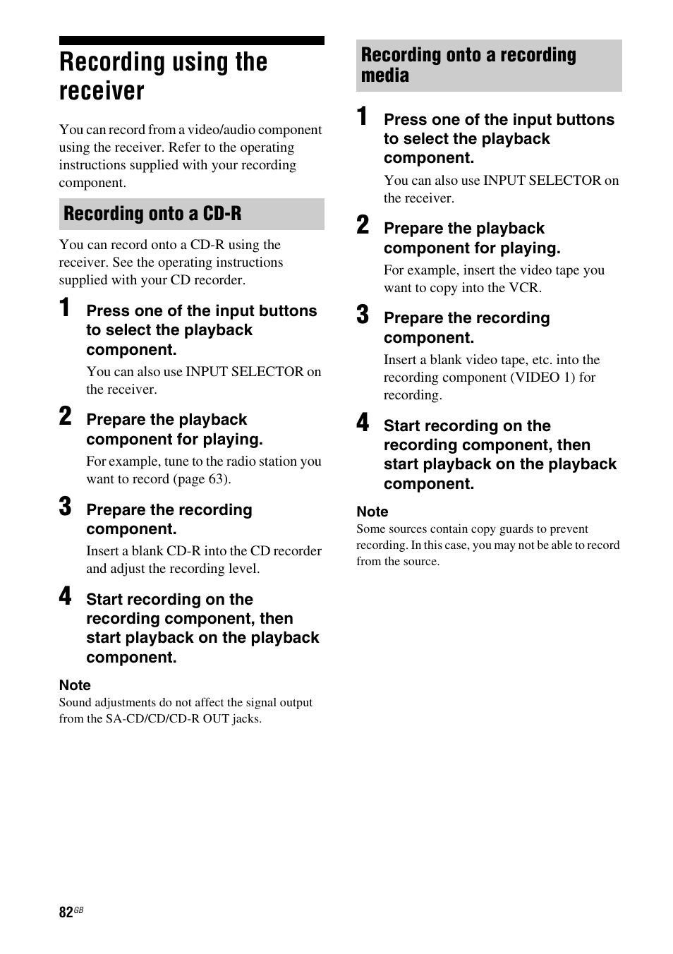 Recording using the receiver | Sony 3-289-450-44(1) User Manual | Page 82 / 100