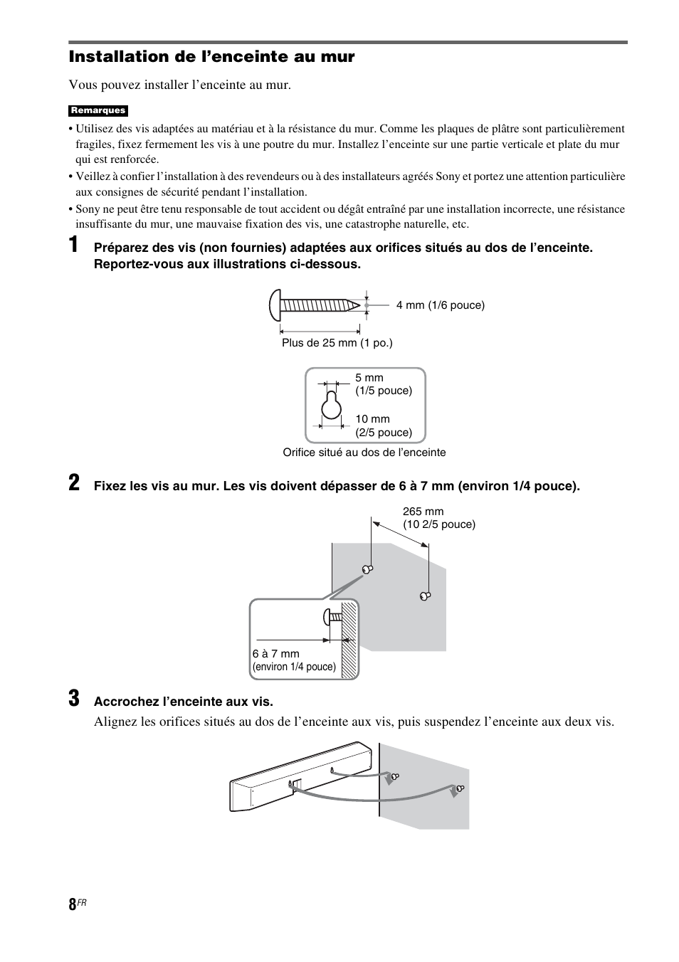 Installation de l’enceinte au mur | Sony HT-CT150 User Manual | Page 46 / 124