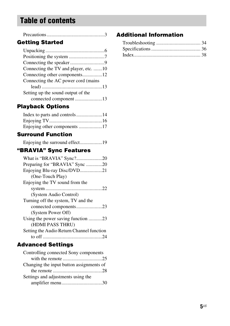 Sony HT-CT150 User Manual | Page 5 / 124