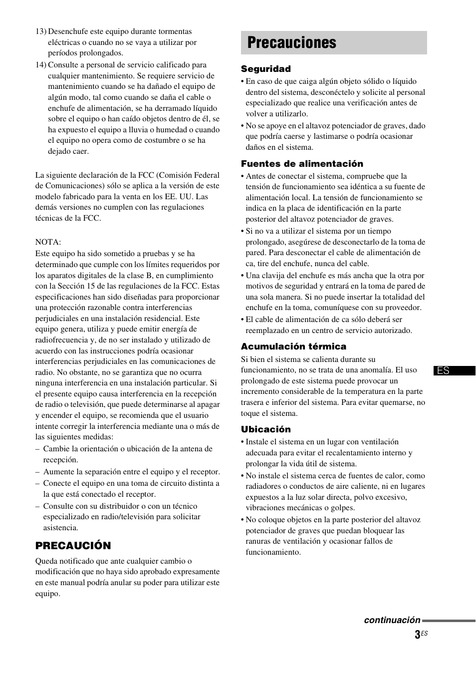 Precauciones | Sony HT-CT150 User Manual | Page 83 / 124