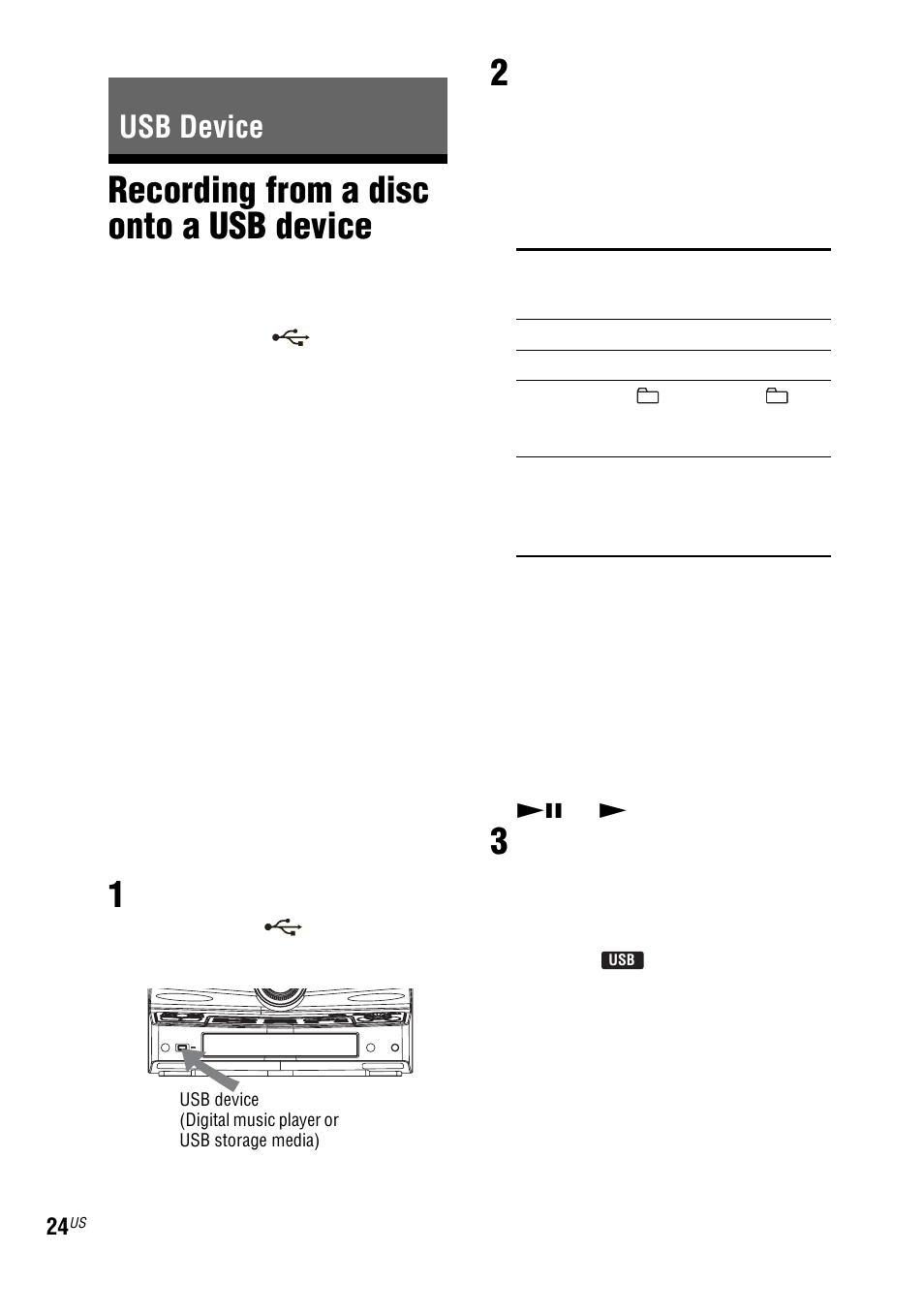 Usb device, Recording from a disc onto a usb device, Recording from a disc onto a | Sony LBT-ZUX9 User Manual | Page 24 / 64