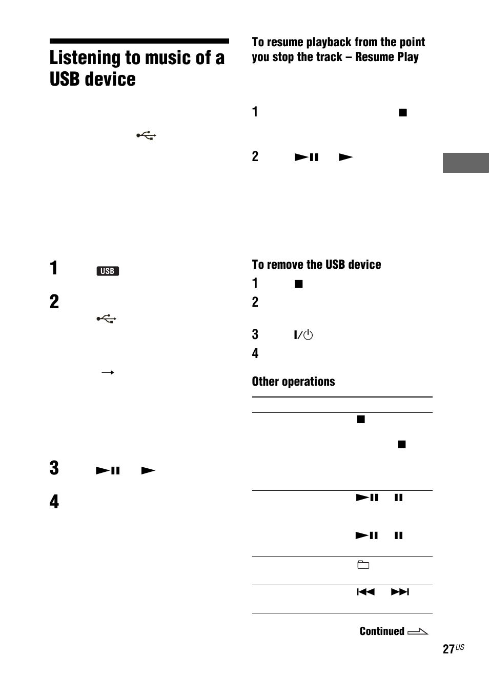 Listening to music of a usb device, Listening to music of a usb, Device | Sony LBT-ZUX9 User Manual | Page 27 / 64