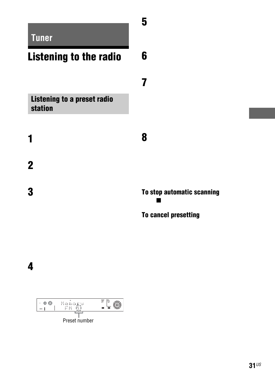 Tuner, Listening to the radio | Sony LBT-ZUX9 User Manual | Page 31 / 64