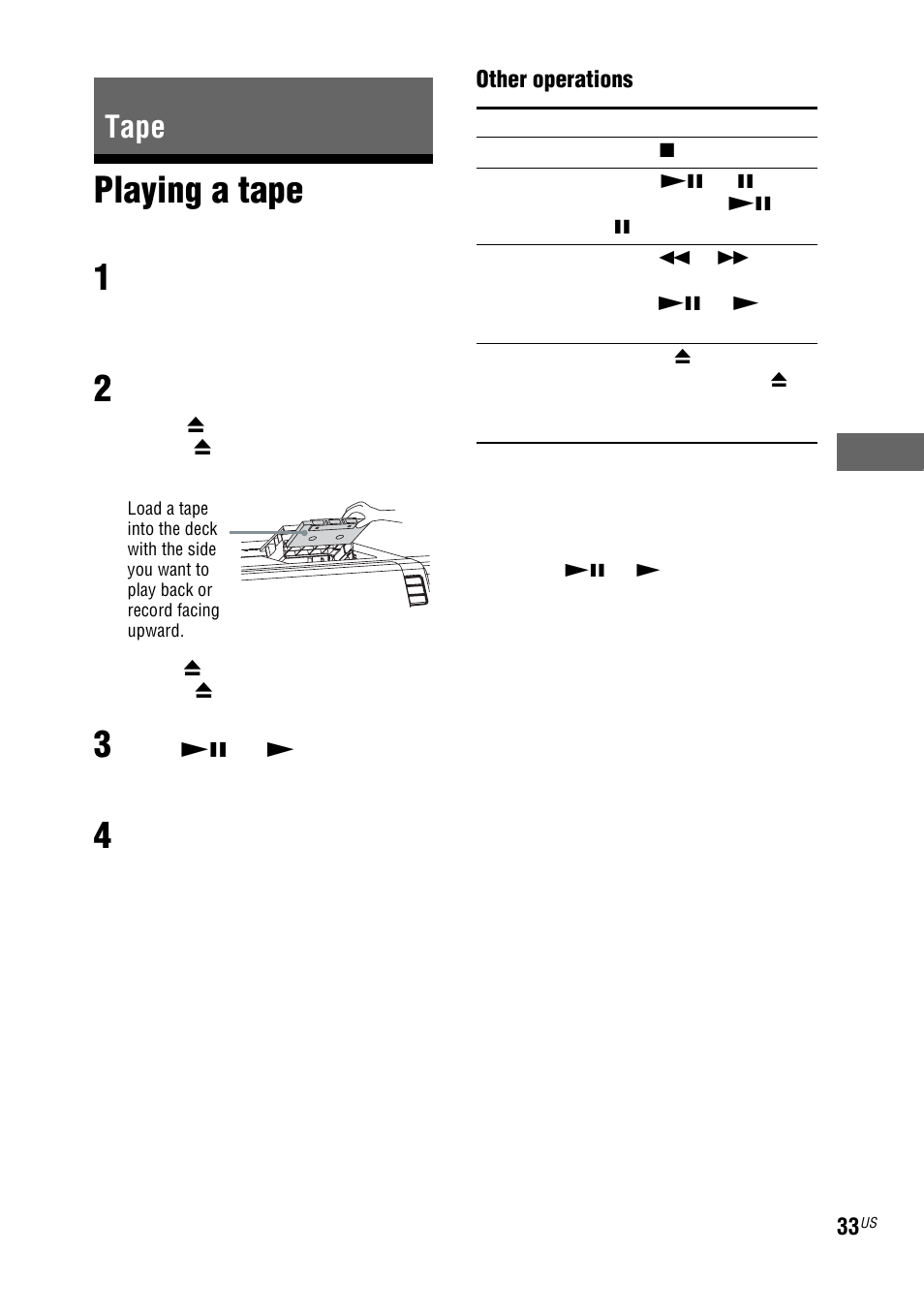 Tape, Playing a tape | Sony LBT-ZUX9 User Manual | Page 33 / 64