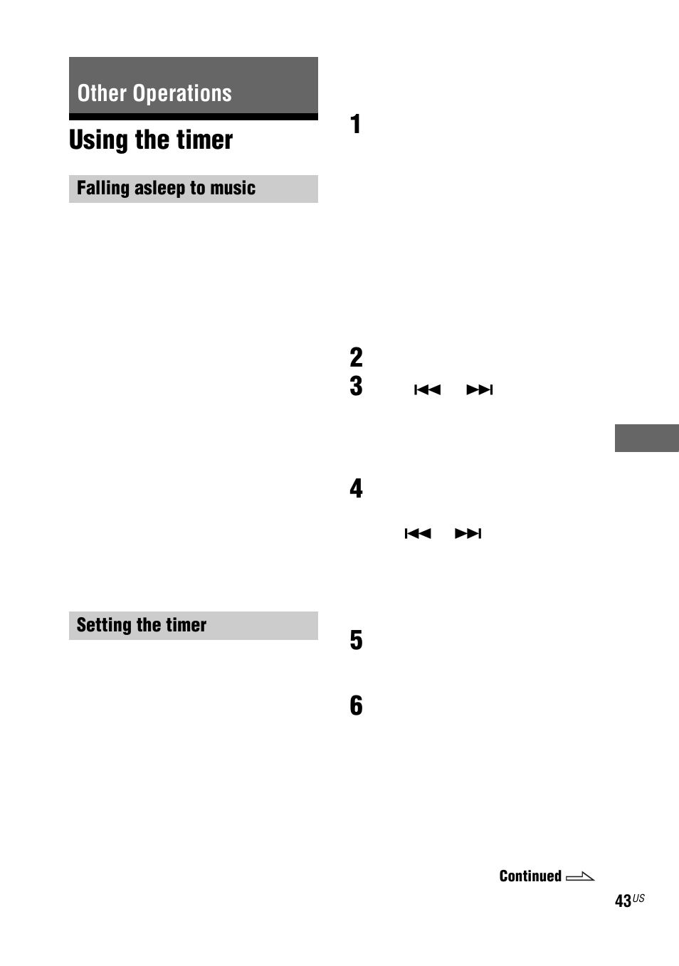 Other operations, Using the timer | Sony LBT-ZUX9 User Manual | Page 43 / 64