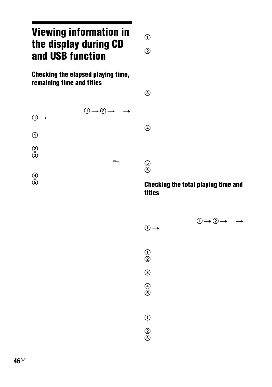 Viewing information in the, Display during cd and usb function | Sony LBT-ZUX9 User Manual | Page 46 / 64