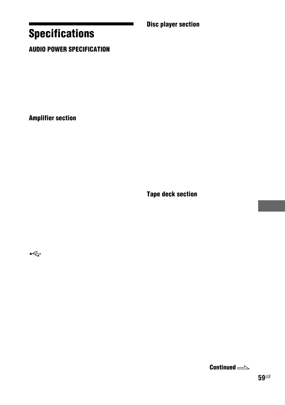 Specifications | Sony LBT-ZUX9 User Manual | Page 59 / 64
