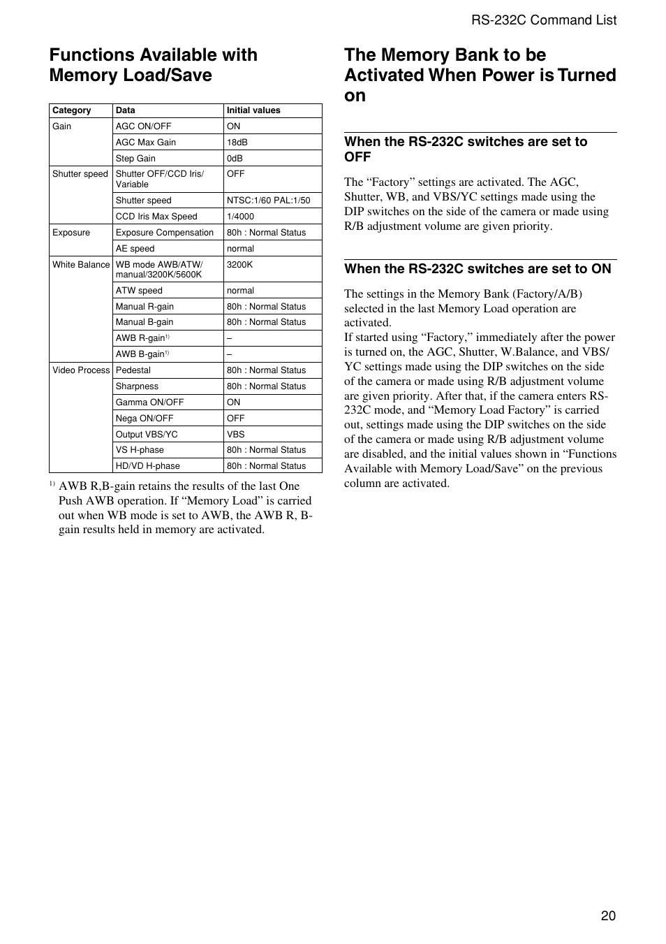 When the rs-232c switches are set to off, When the rs-232c switches are set to on | Sony XC-555 User Manual | Page 20 / 28