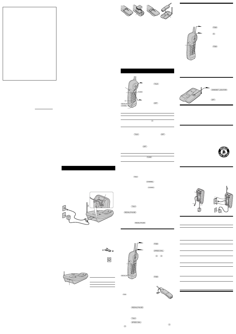 Registro del propietario, Importantes instrucciones de seguridad, Guarde estas instrucciones | Información general sobre los teléfonos, Realización y recepción de llamadas, Marcación abreviada, Montaje de la unidad base en una pared, Solución de problemas, Especificaciones, Precaución | Sony SPP-111 User Manual | Page 2 / 2