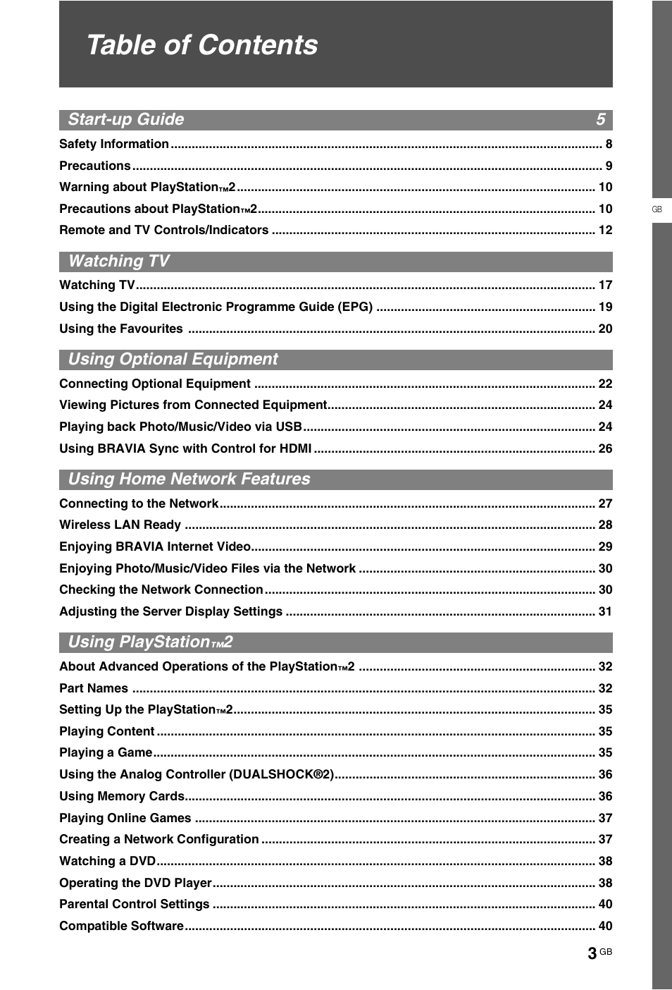 Sony BRAVIA 4-256-733-F2(1) User Manual | Page 3 / 72