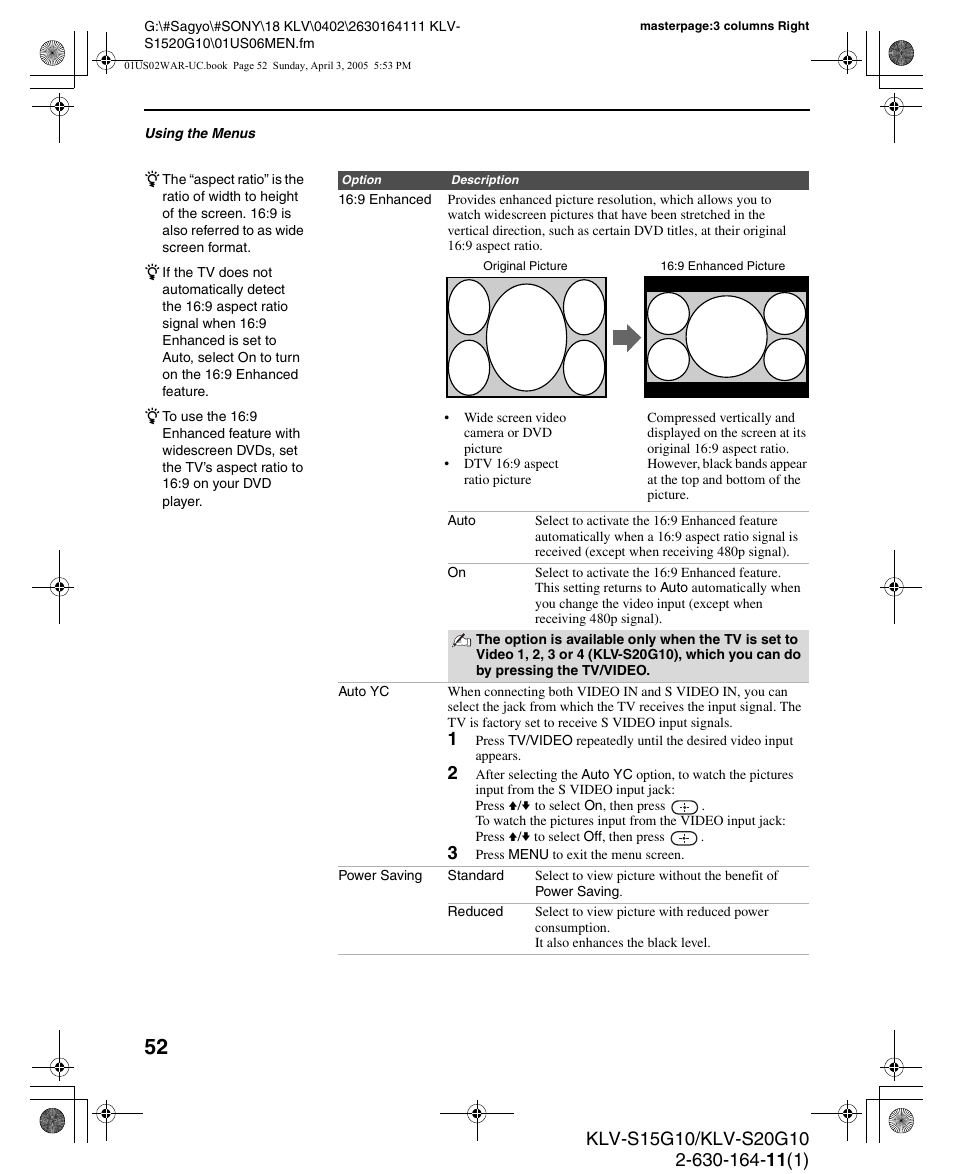Sony WEGA KLV S20G10 User Manual | Page 52 / 60