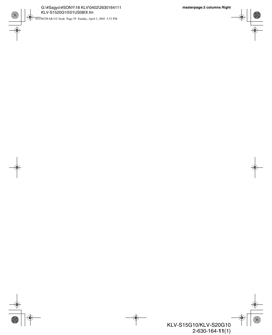 Sony WEGA KLV S20G10 User Manual | Page 59 / 60
