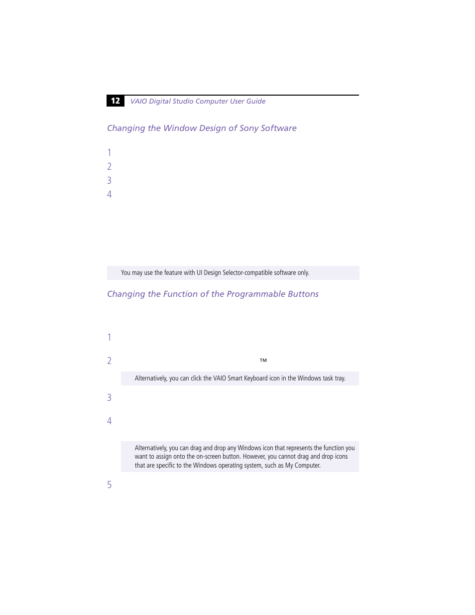 Changing the window design of sony software, Changing the function of the programmable buttons | Sony PCV-R538DS User Manual | Page 16 / 44