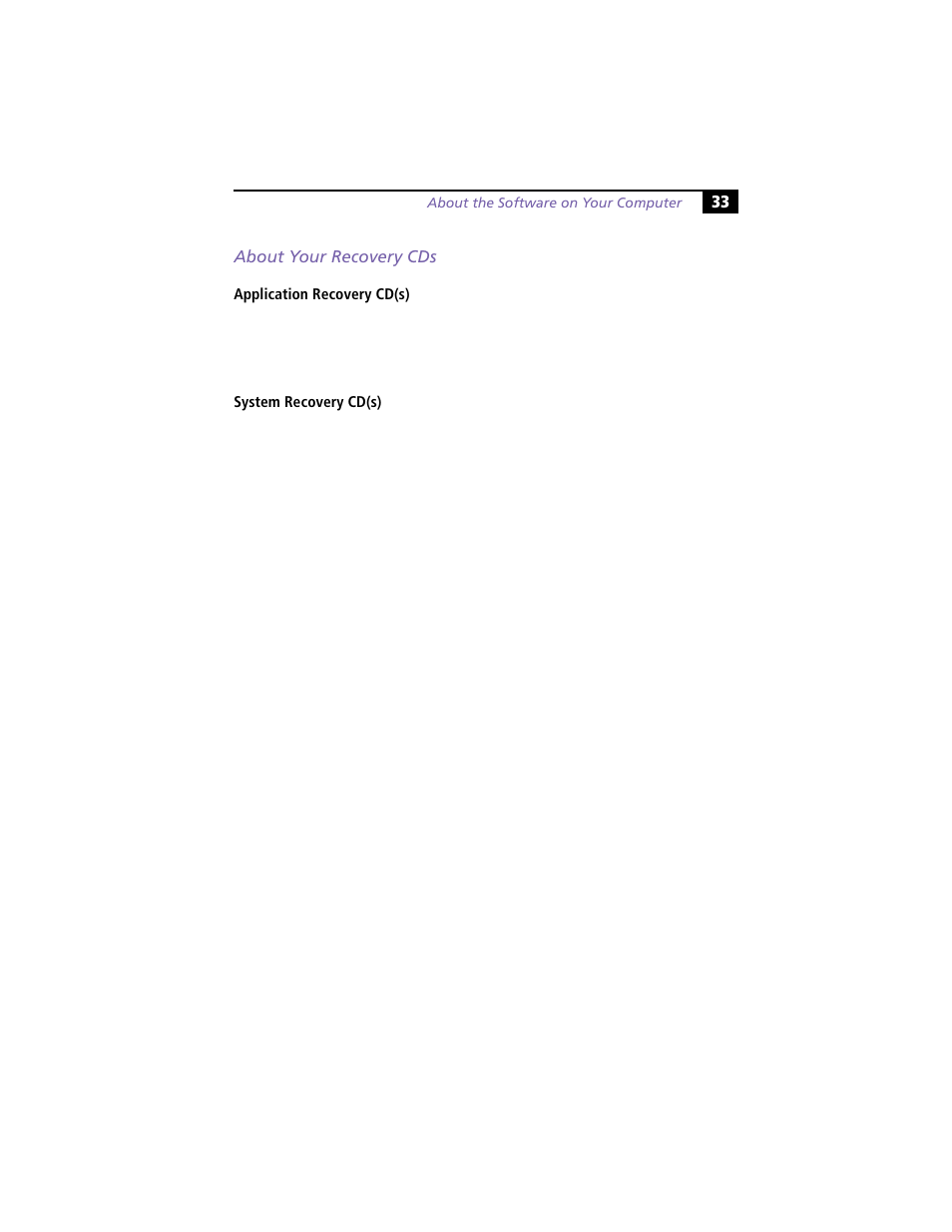 About your recovery cds | Sony PCV-R538DS User Manual | Page 37 / 44