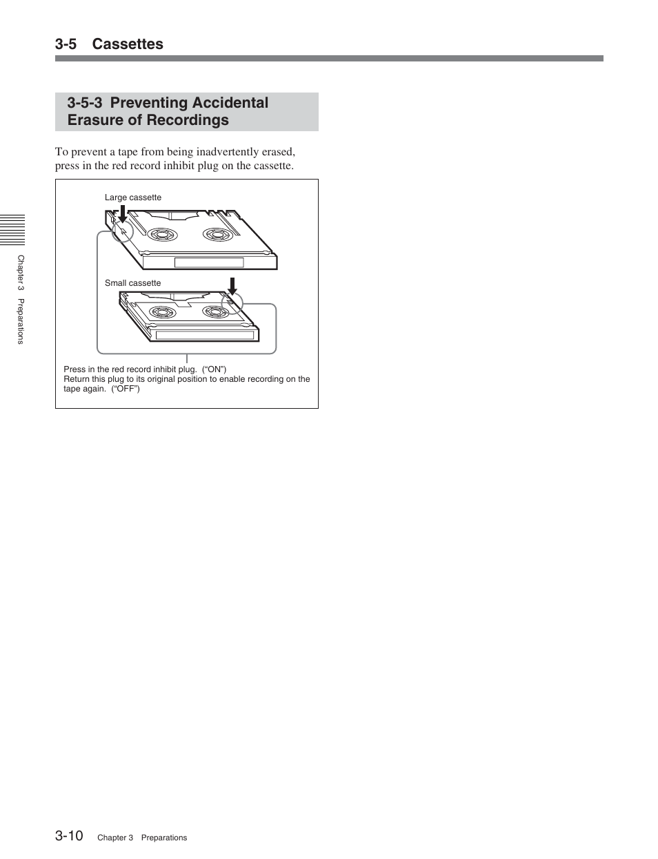 5-3 preventing accidental erasure of recordings, 5 cassettes | Sony HDW-S2000 User Manual | Page 40 / 158