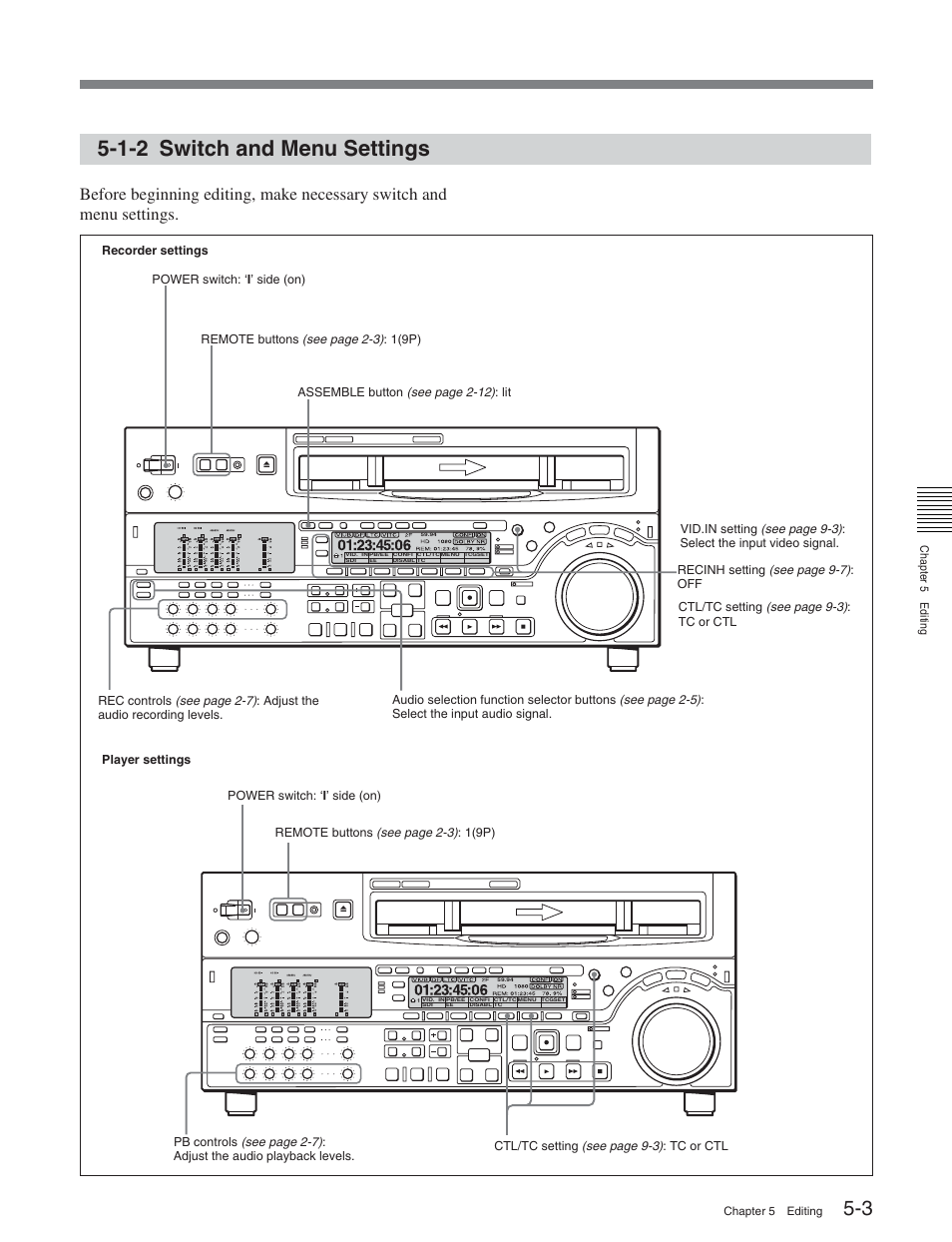 1-2 switch and menu settings | Sony HDW-S2000 User Manual | Page 59 / 158
