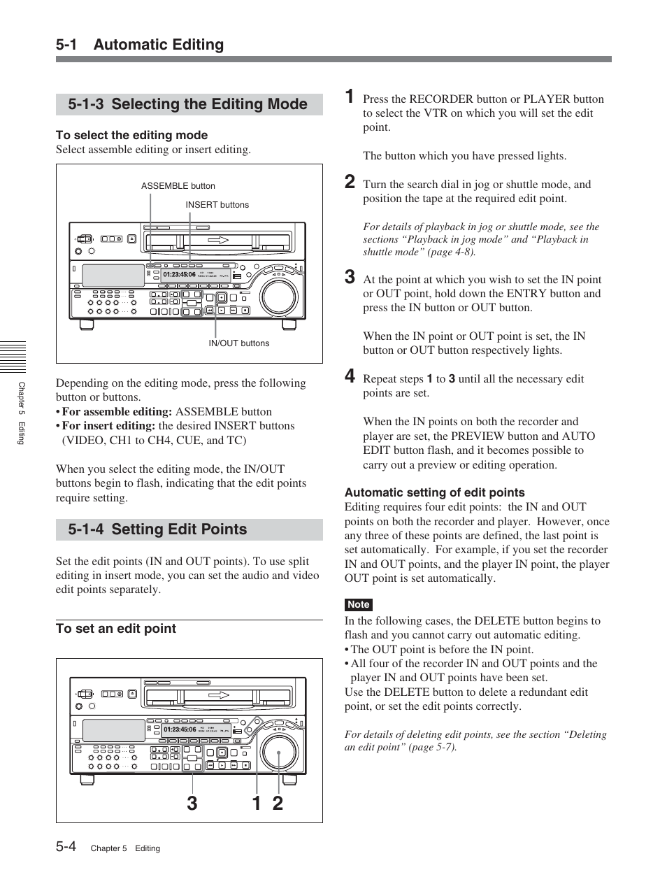 1-3 selecting the editing mode, 1-4 setting edit points | Sony HDW-S2000 User Manual | Page 60 / 158