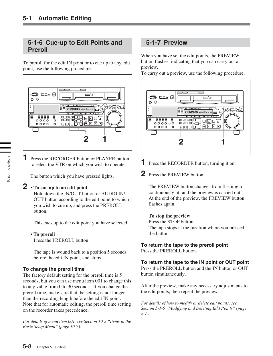 1-6 cue-up to edit points and preroll, 1-7 preview | Sony HDW-S2000 User Manual | Page 64 / 158