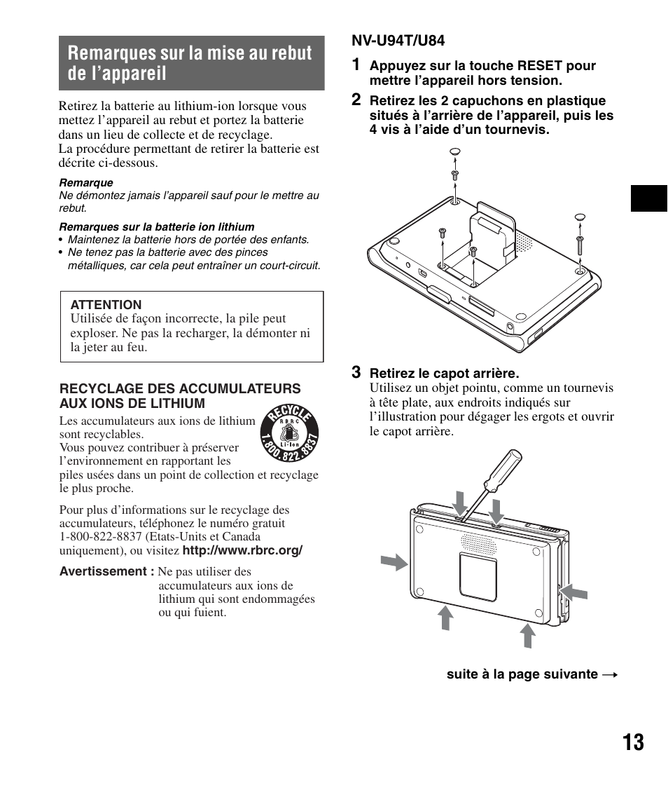 Remarques sur la mise au rebut de l’appareil | Sony NV-U84 User Manual | Page 31 / 60