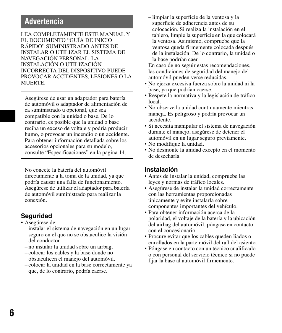 Advertencia | Sony NV-U84 User Manual | Page 44 / 60