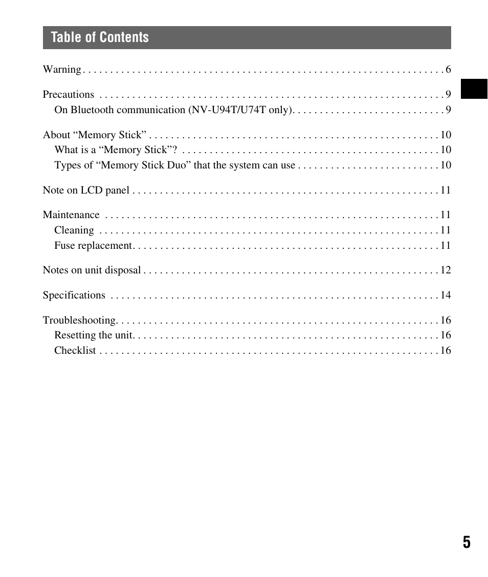 Sony NV-U84 User Manual | Page 5 / 60