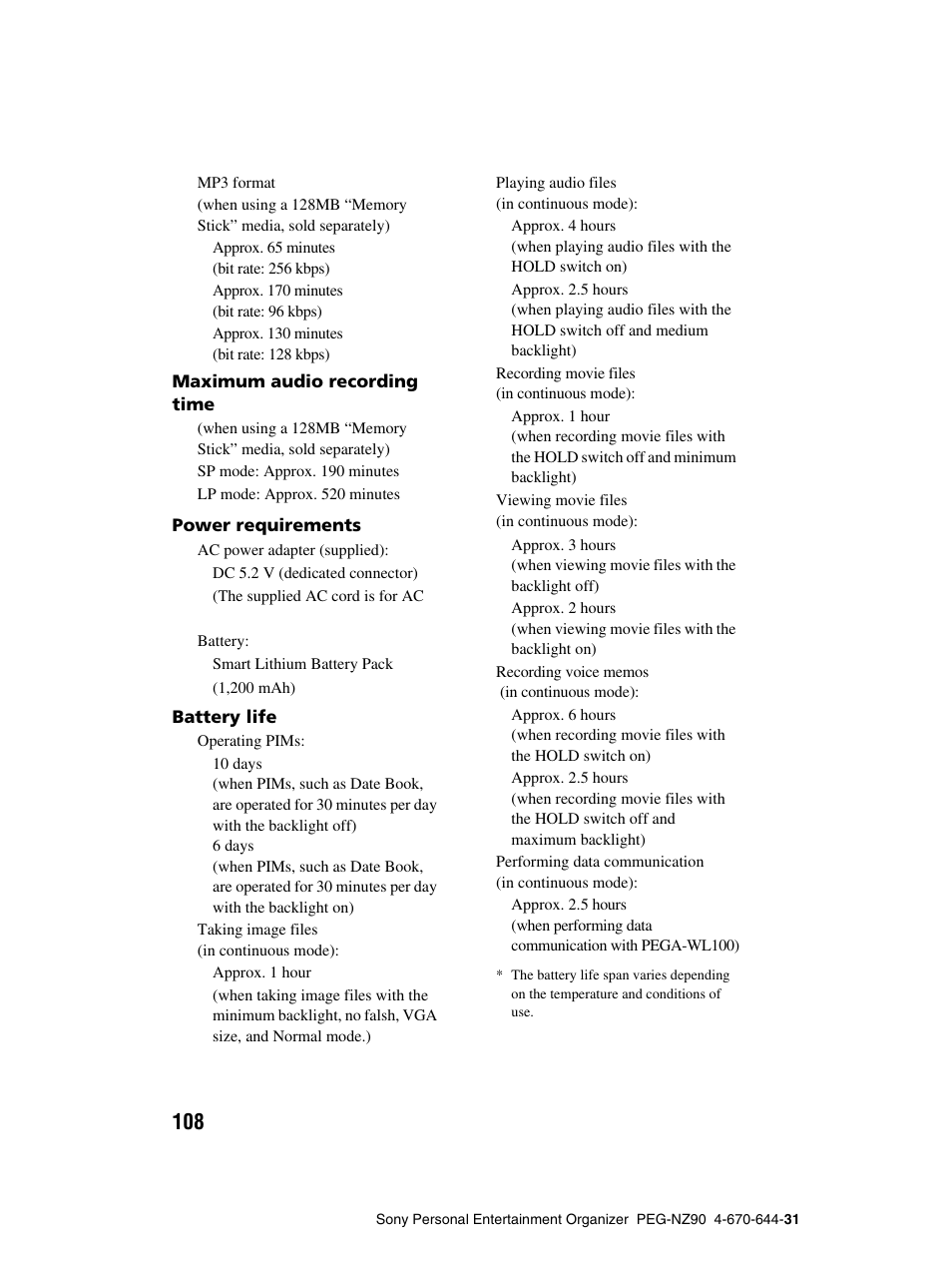 Sony PEG-NZ90 User Manual | Page 108 / 115