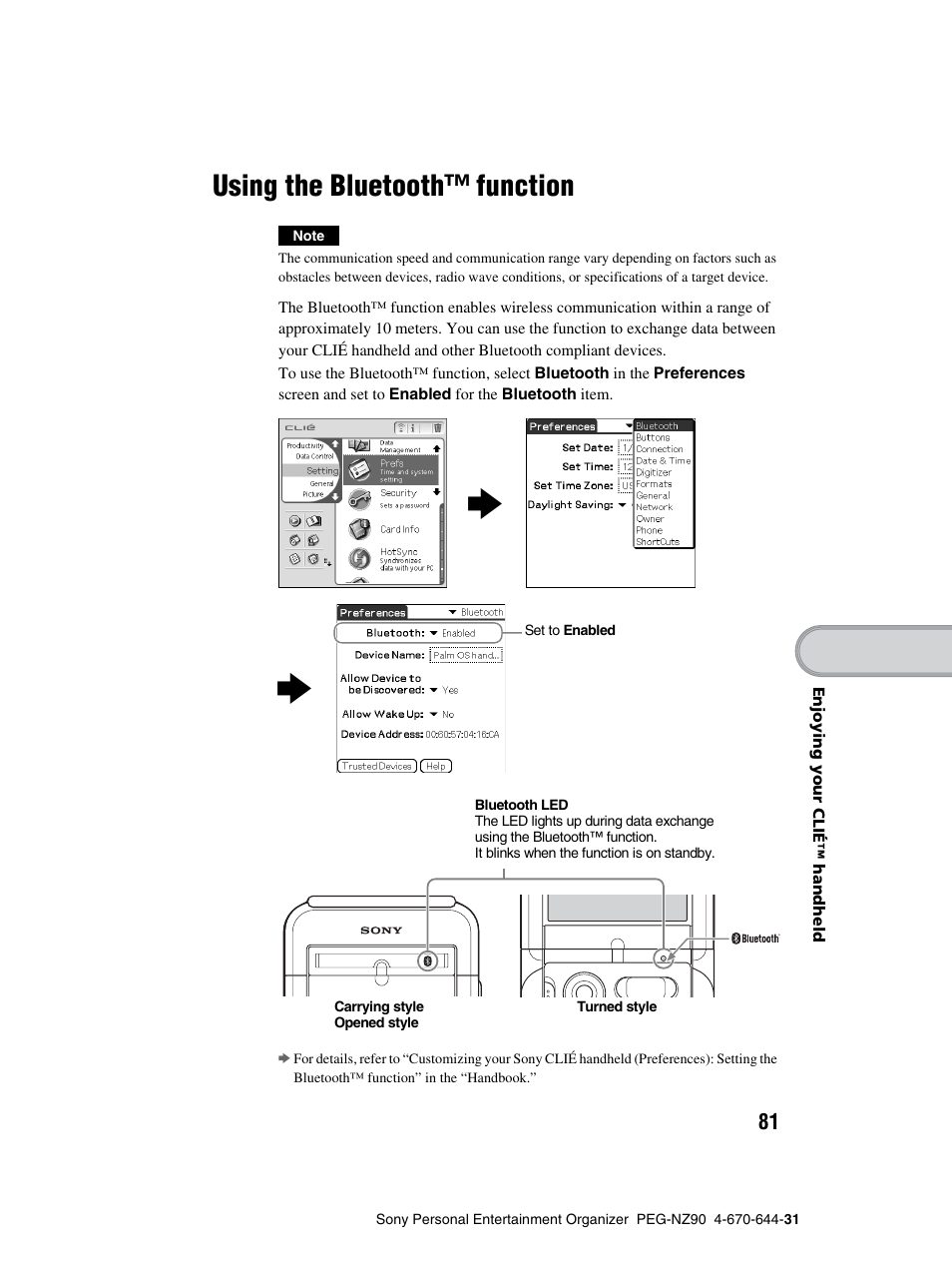 Using the bluetoothtm function, Using the bluetooth™ function | Sony PEG-NZ90 User Manual | Page 81 / 115