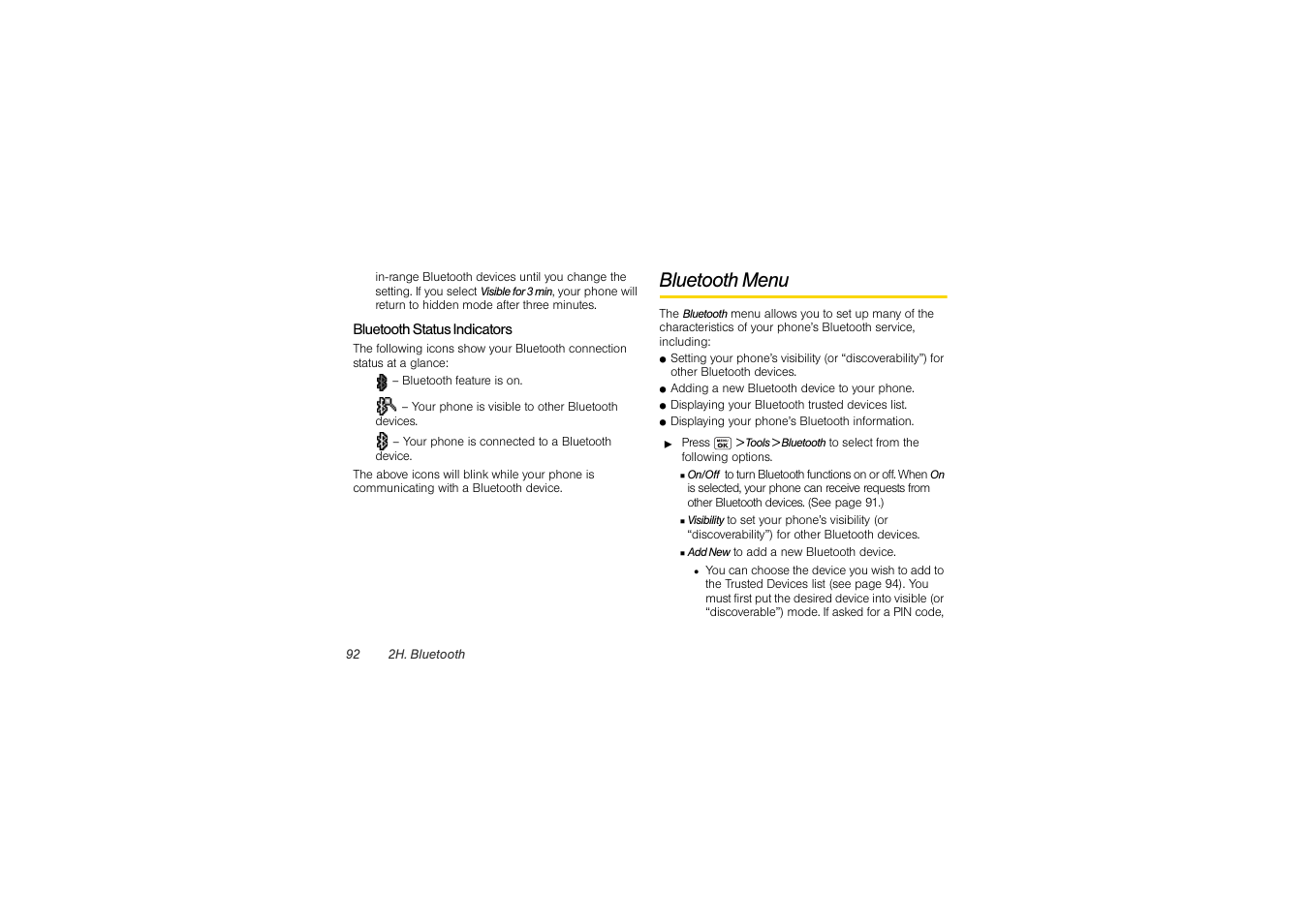 Bluetooth menu | Sony SCP-3810 User Manual | Page 104 / 160