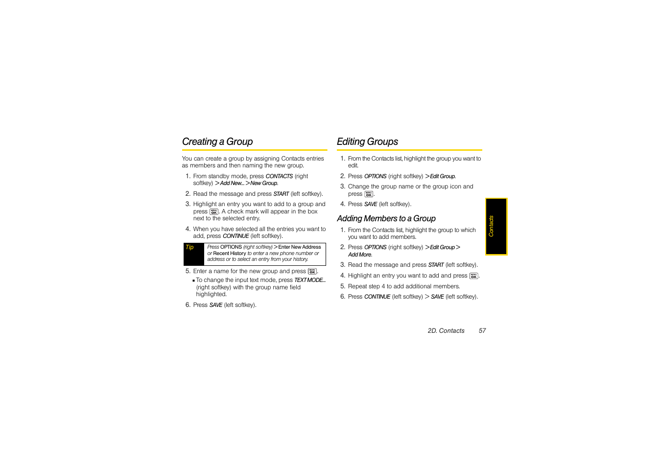 Creating a group, Editing groups, Adding members to a group | Sony SCP-3810 User Manual | Page 69 / 160