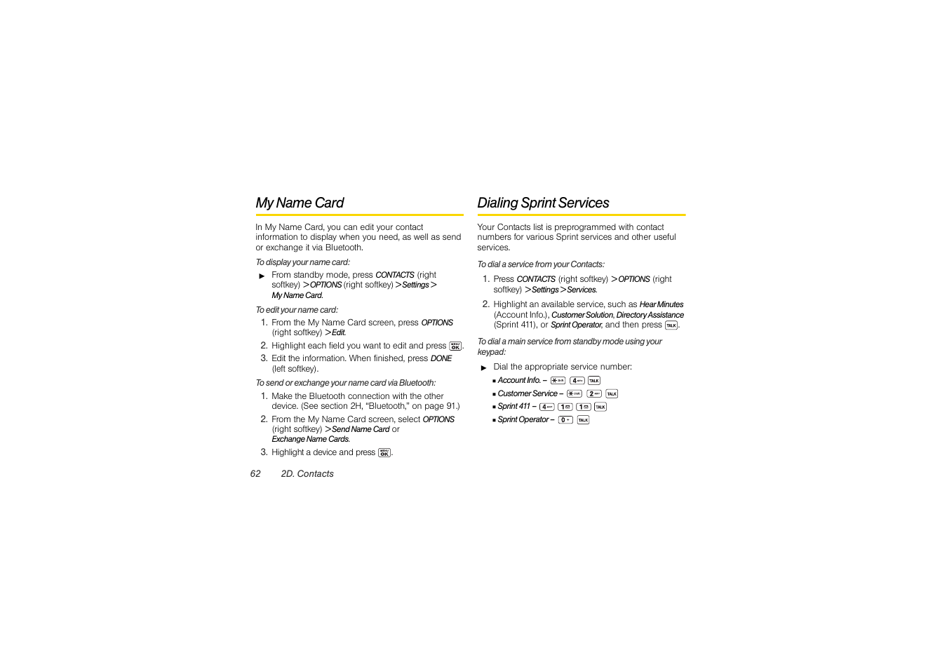 My name card, Dialing sprint services | Sony SCP-3810 User Manual | Page 74 / 160