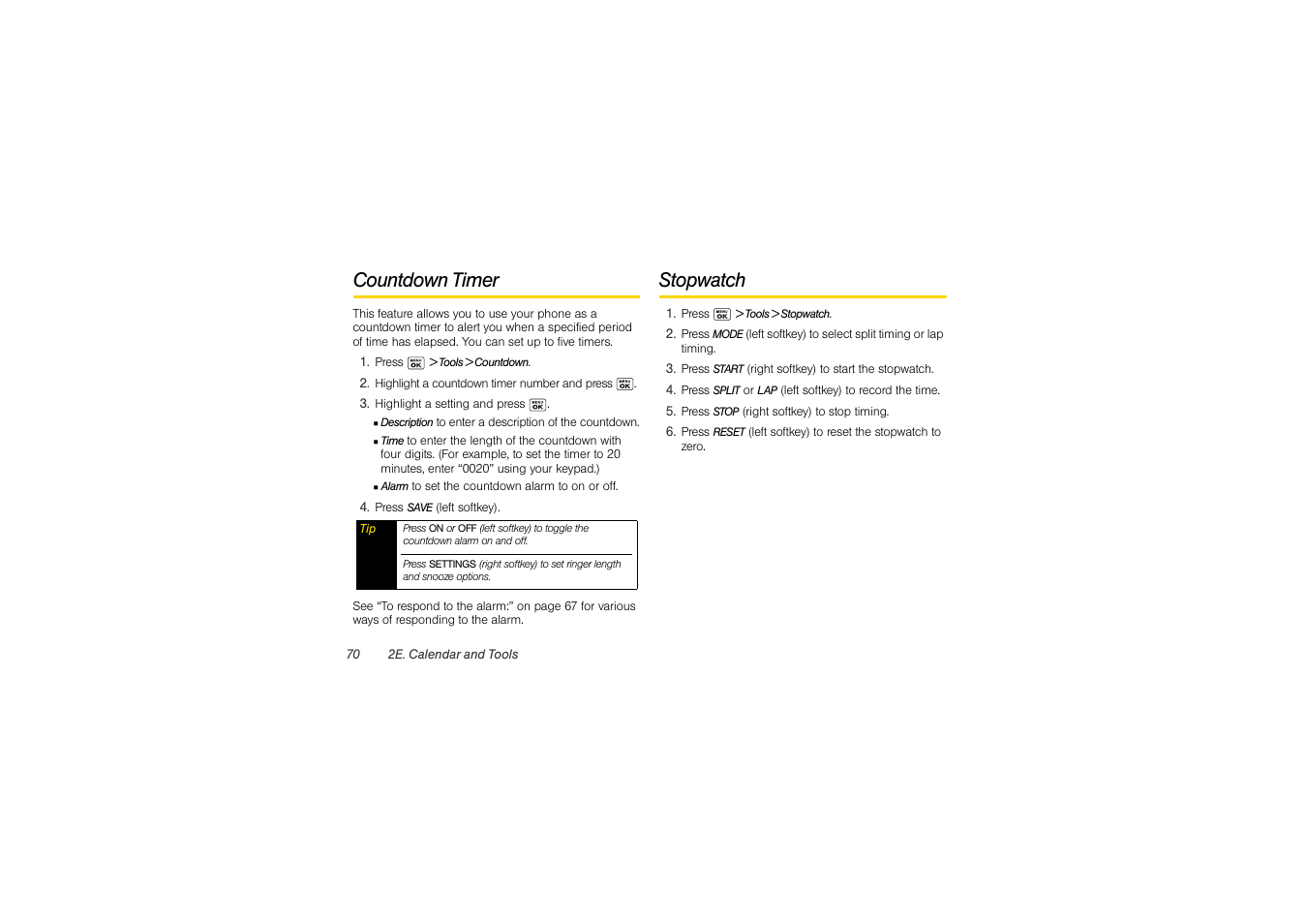 Countdown timer, Stopwatch | Sony SCP-3810 User Manual | Page 82 / 160