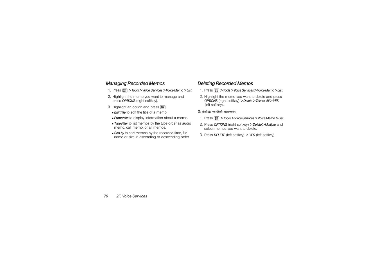 Managing recorded memos, Deleting recorded memos | Sony SCP-3810 User Manual | Page 88 / 160