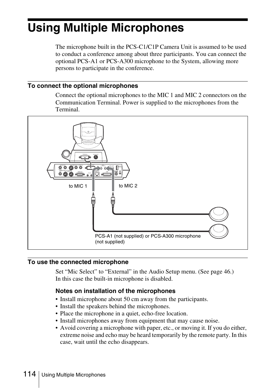 Using multiple microphones | Sony PCS-1/1P User Manual | Page 114 / 216