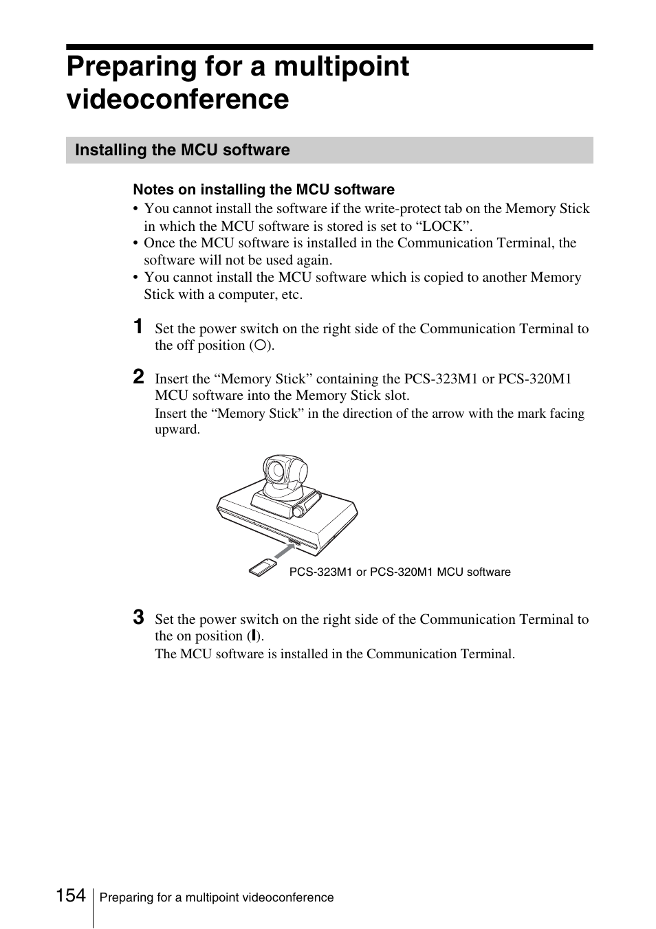 Preparing for a multipoint videoconference, Installing the mcu software | Sony PCS-1/1P User Manual | Page 154 / 216