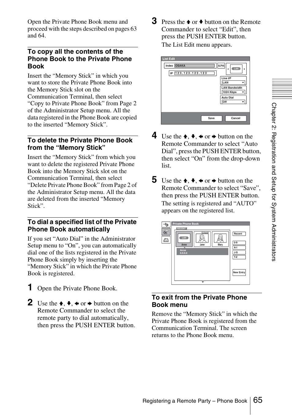 Open the private phone book | Sony PCS-1/1P User Manual | Page 65 / 216
