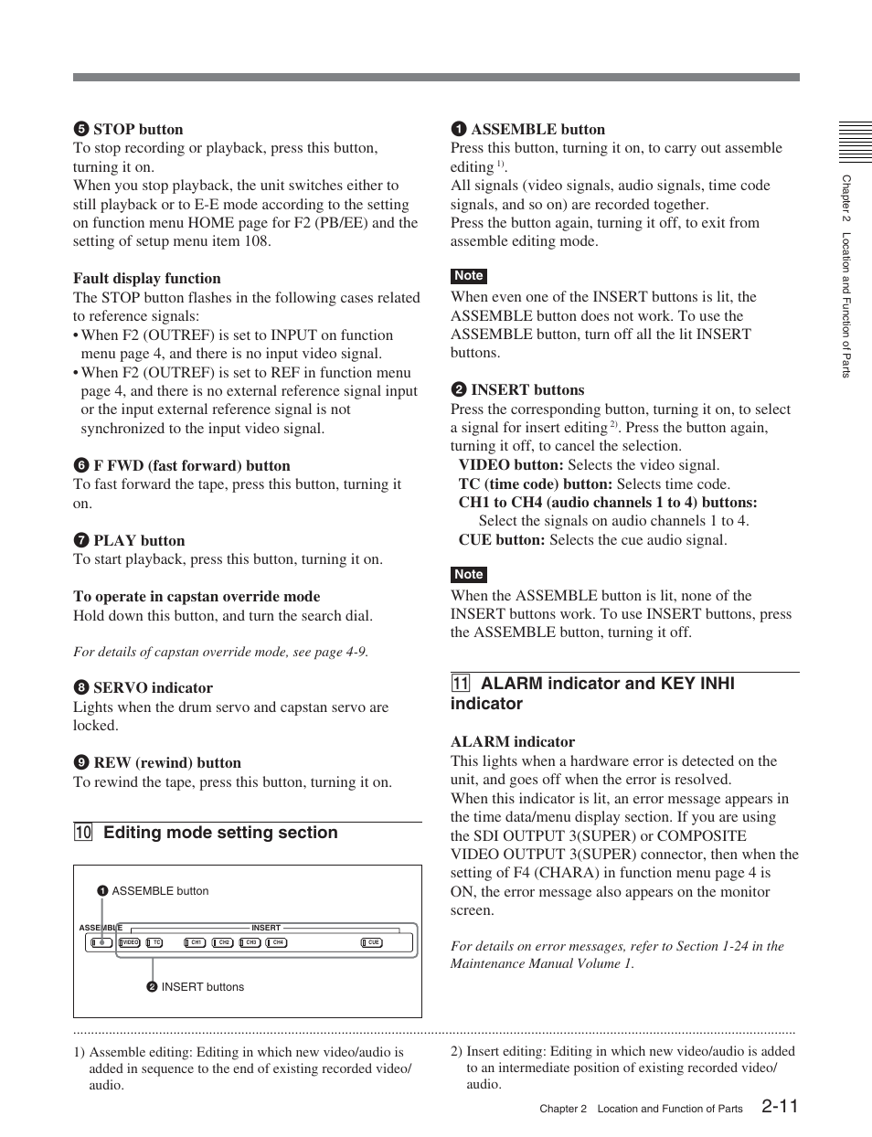 Qa alarm indicator and key inhi indicator | Sony DVW-2000P User Manual | Page 25 / 164