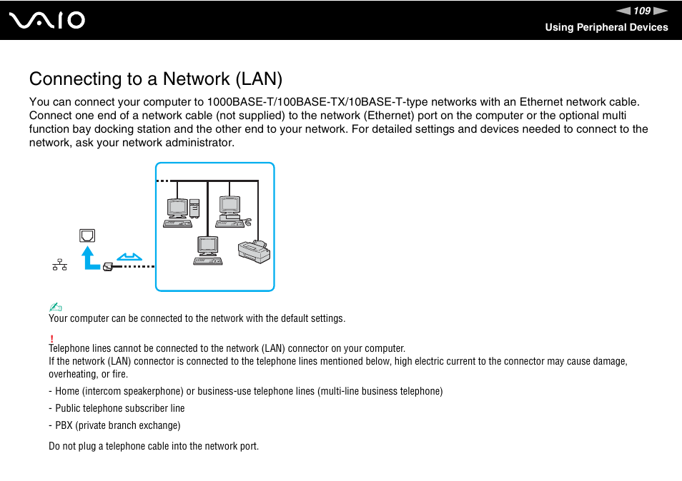 Connecting to a network (lan) | Sony VGN-BX700 User Manual | Page 109 / 223