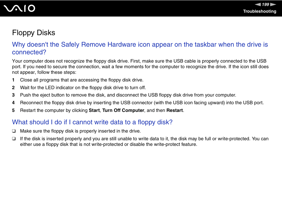 Floppy disks | Sony VGN-BX700 User Manual | Page 199 / 223