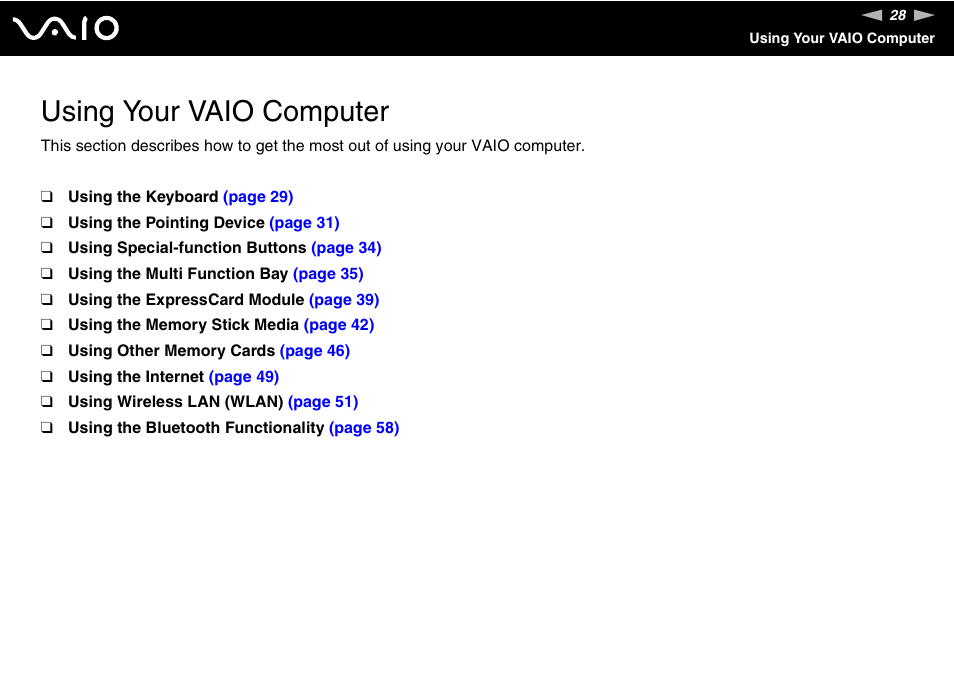 Using your vaio computer | Sony VGN-BX700 User Manual | Page 28 / 223