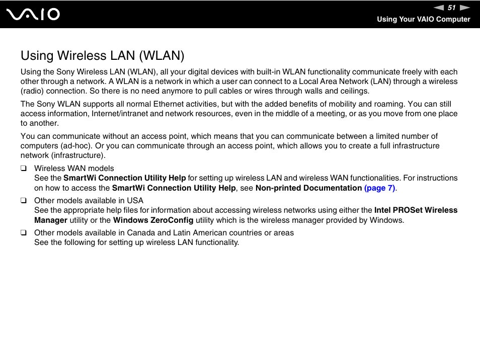 Using wireless lan (wlan) | Sony VGN-BX700 User Manual | Page 51 / 223