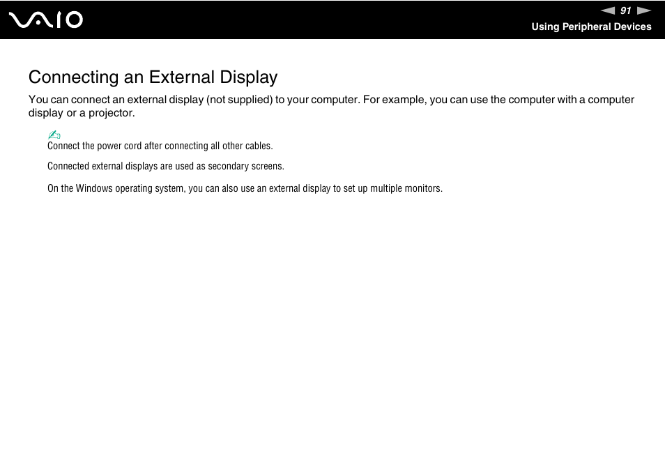 Connecting an external display | Sony VGN-BX700 User Manual | Page 91 / 223