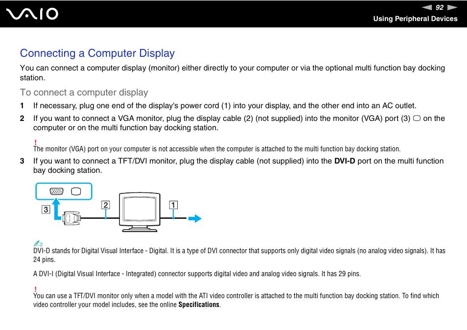 Connecting a computer display | Sony VGN-BX700 User Manual | Page 92 / 223