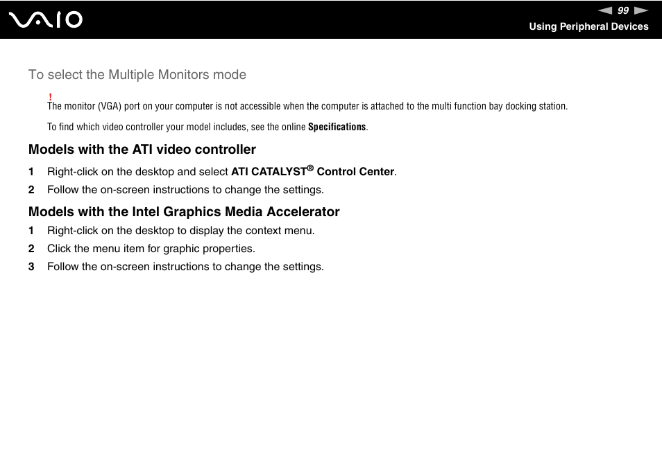Models with the ati video controller, Models with the intel graphics media accelerator | Sony VGN-BX700 User Manual | Page 99 / 223
