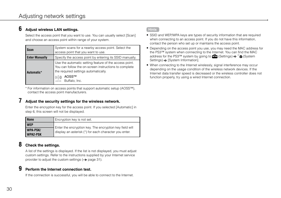 Adjusting network settings | Sony PlayStation 3 (Uncharted: Drake's Fortune Limited Edition Bundle) User Manual | Page 30 / 120